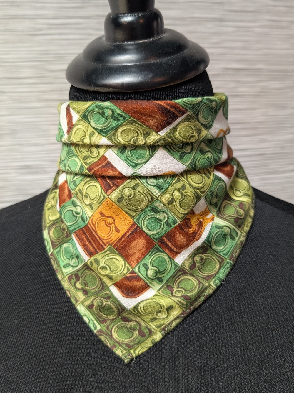 Celine Cotton Scarf Green And Brown All Over Print 18.5x18.5